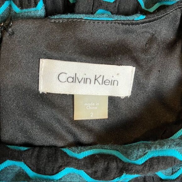 NWT Calvin Klein Stretchy Dress Black and Aqua Geometric Print Lined 2 Back Zip - Picture 6 of 11